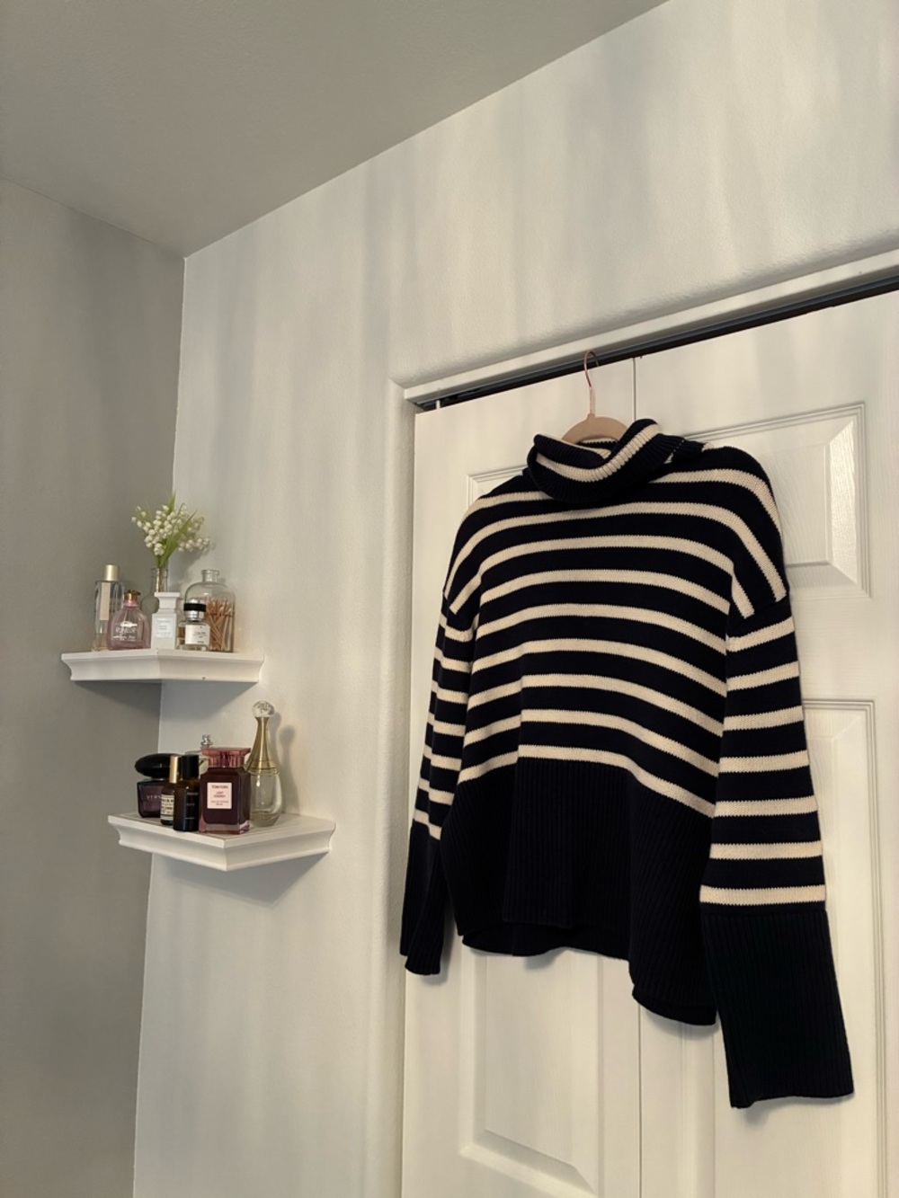 GAP Black and White Striped Cowl Neck Sweater